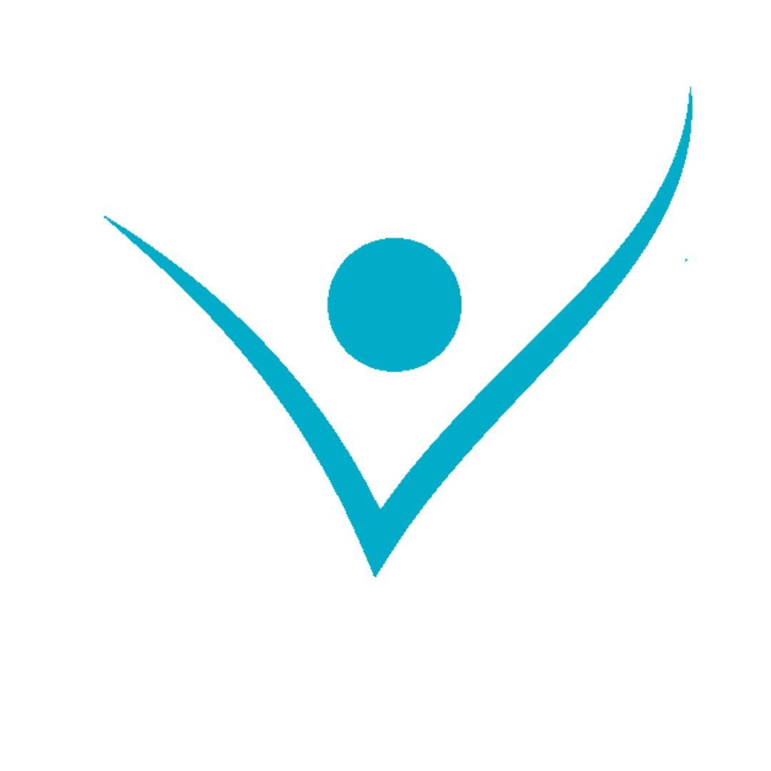 Abstract blue human figure with arms raised in a V shape.