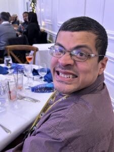 Close-up of guest making a playful face