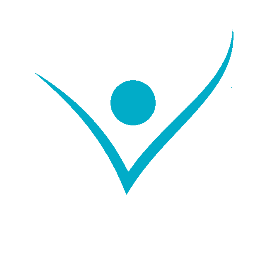 Abstract blue human figure with arms raised in a V shape.